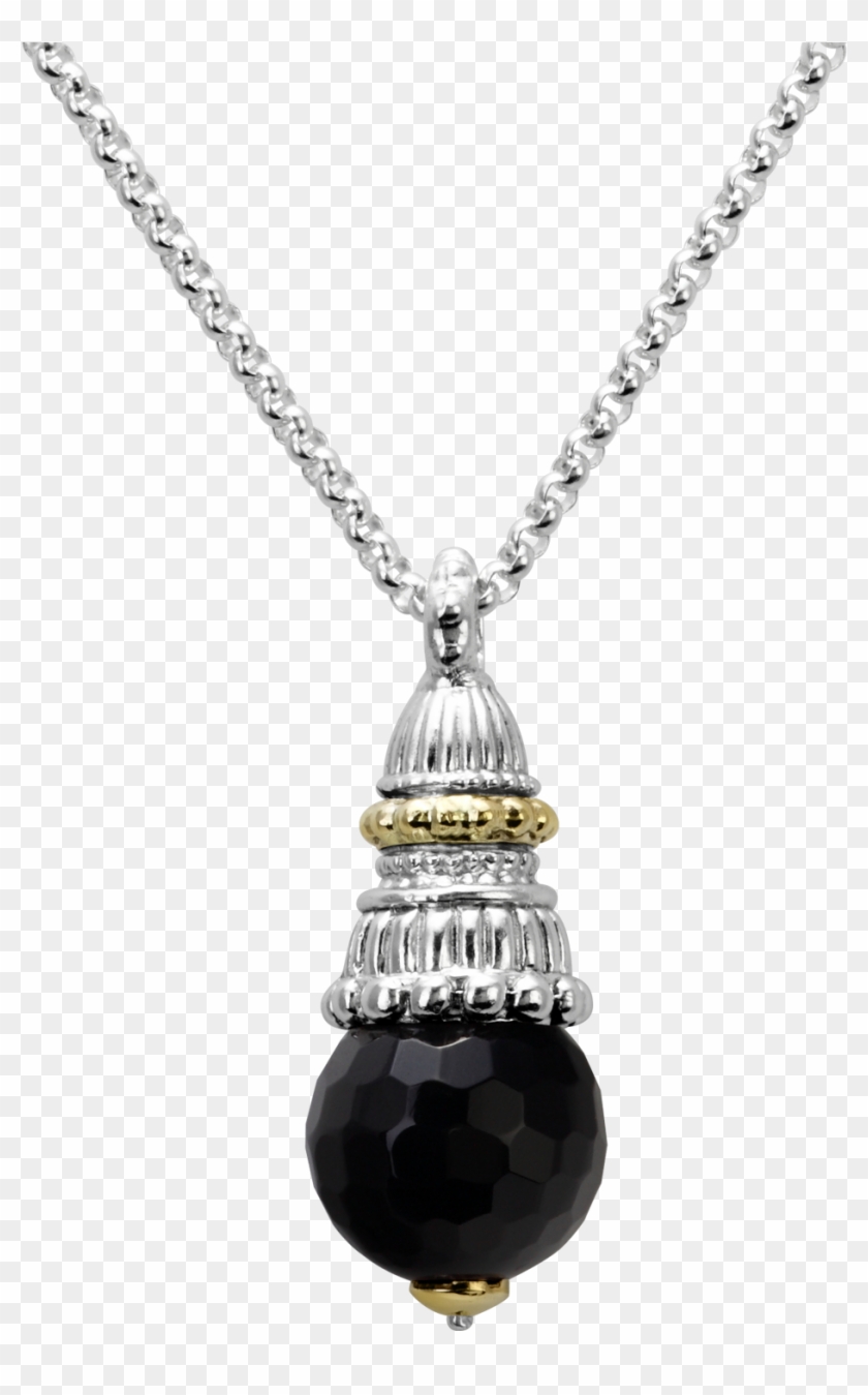 Pendant Necklace With Faceted Black Onyx Stone - Black #952922