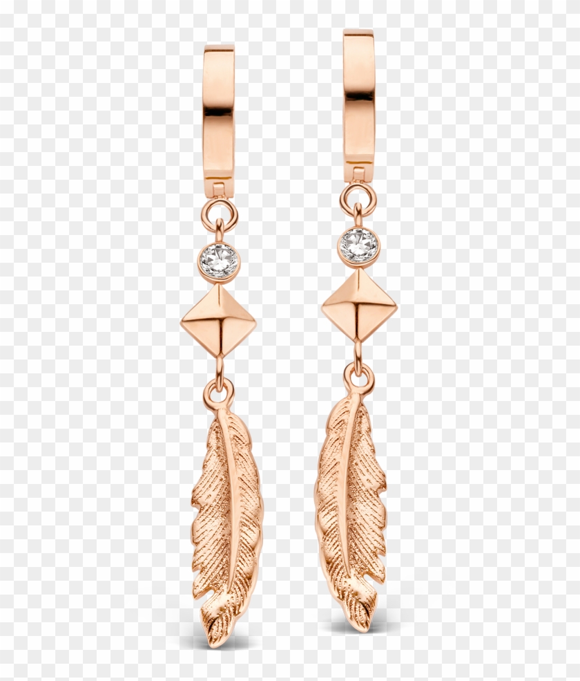 Feather Earrings Rosegold Toned - Earrings #952957