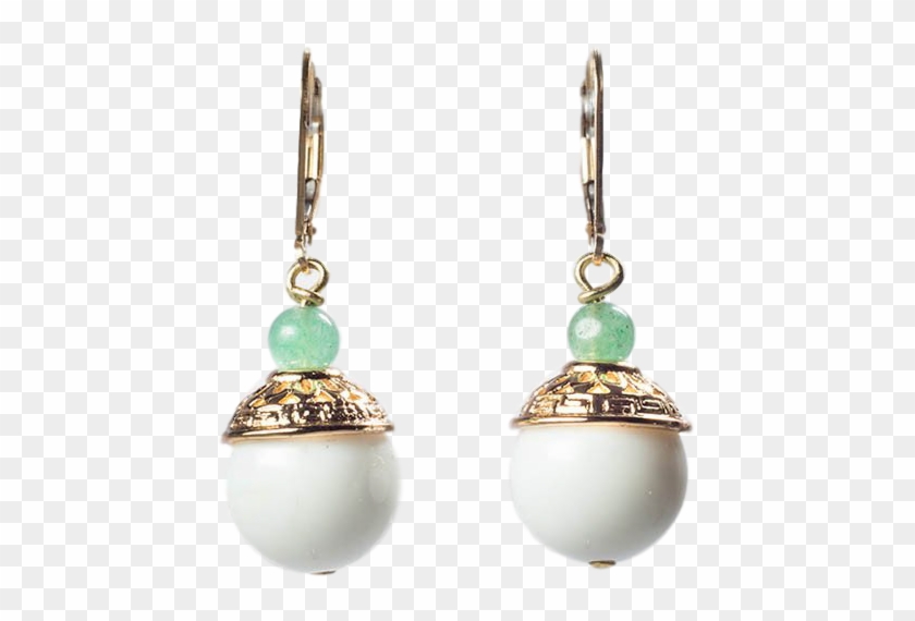 Realm Of Peace Bead Drop Earrings - Gold Filled Semi Precious Gemstone Earrings, White #952960