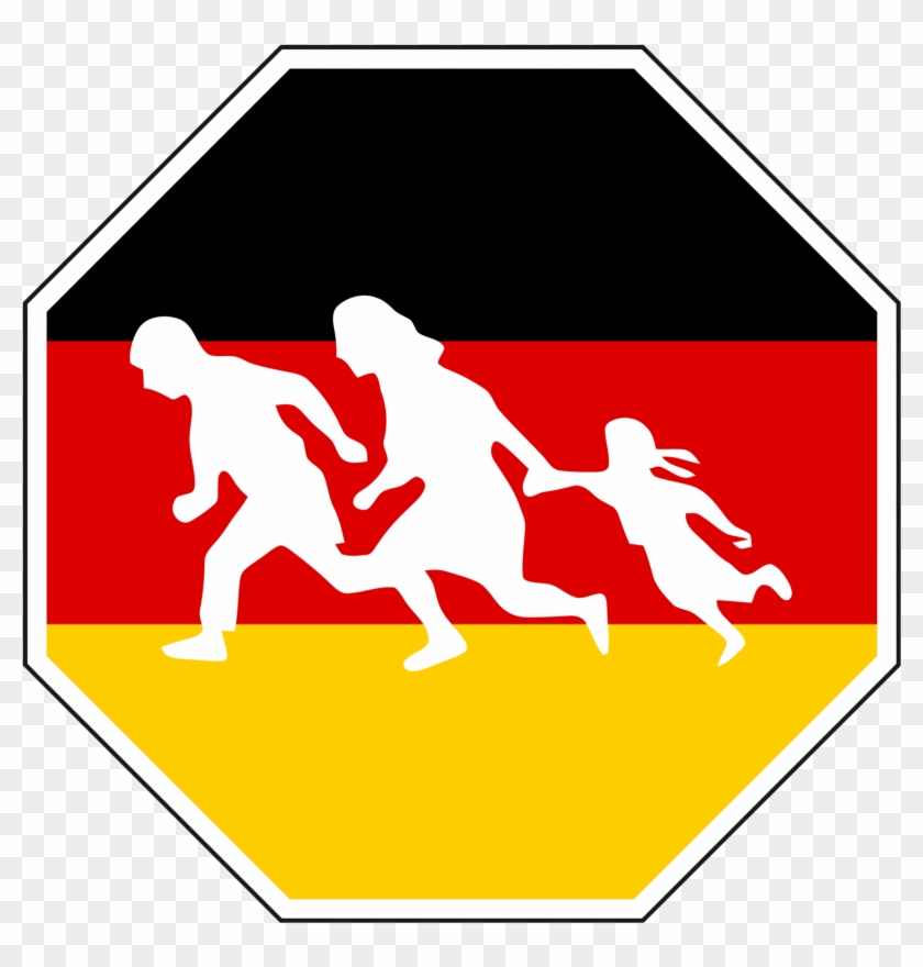 Stop Refugees Arriving Into Germany Sign By Topher147 - Refugees Welcome Black White #953042