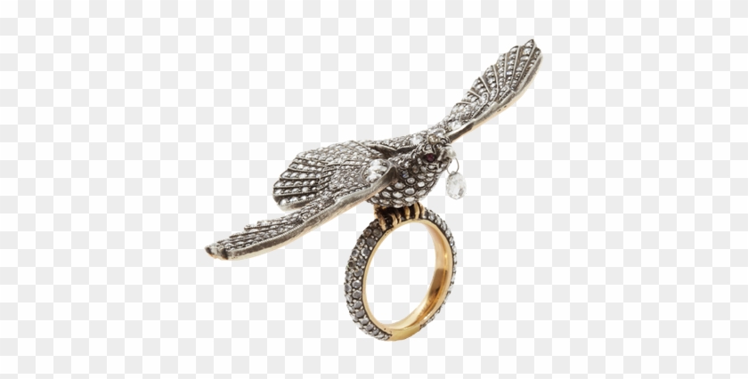 Munnu Diamond & Ruby Bird Ring Yellow Gold And Oxidized - Locket #953139