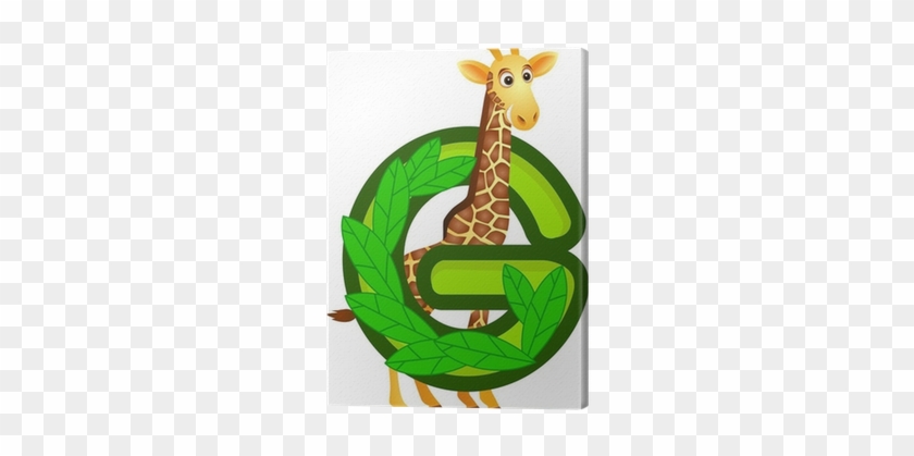 Animal Alphabet G With Giraffe Cartoon Canvas Print - G For Giraffe #953340
