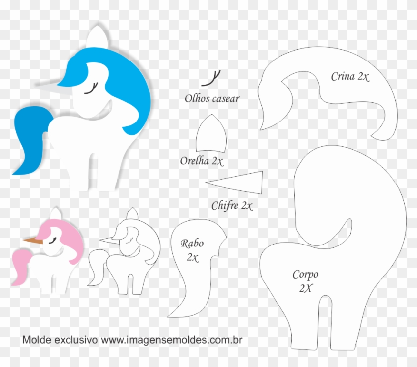 Molde De Unicórnio 1 Para Feltro Eva E Artesanato, - Moldes De Unicornio Para Chaveirinho #953608