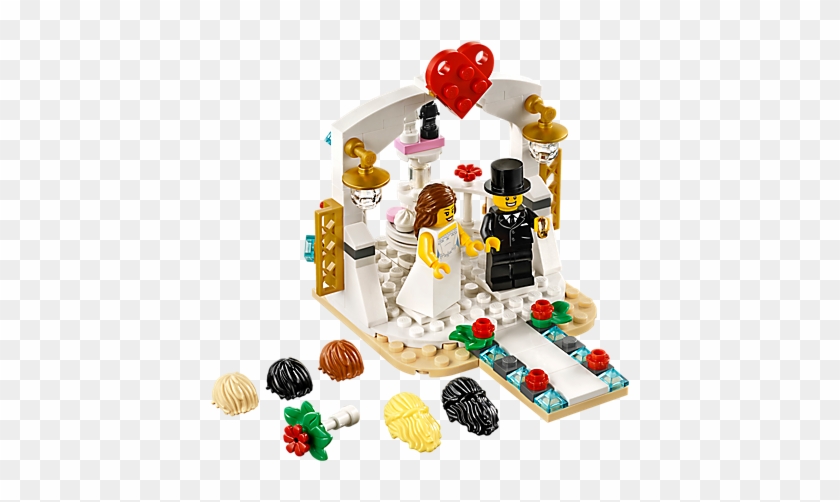 빙빙 돌아가는 신랑신부, 황금빛 결혼반지, 꽃, 빨간색 하트, 케이크, - Lego Wedding Set 2018 #953819