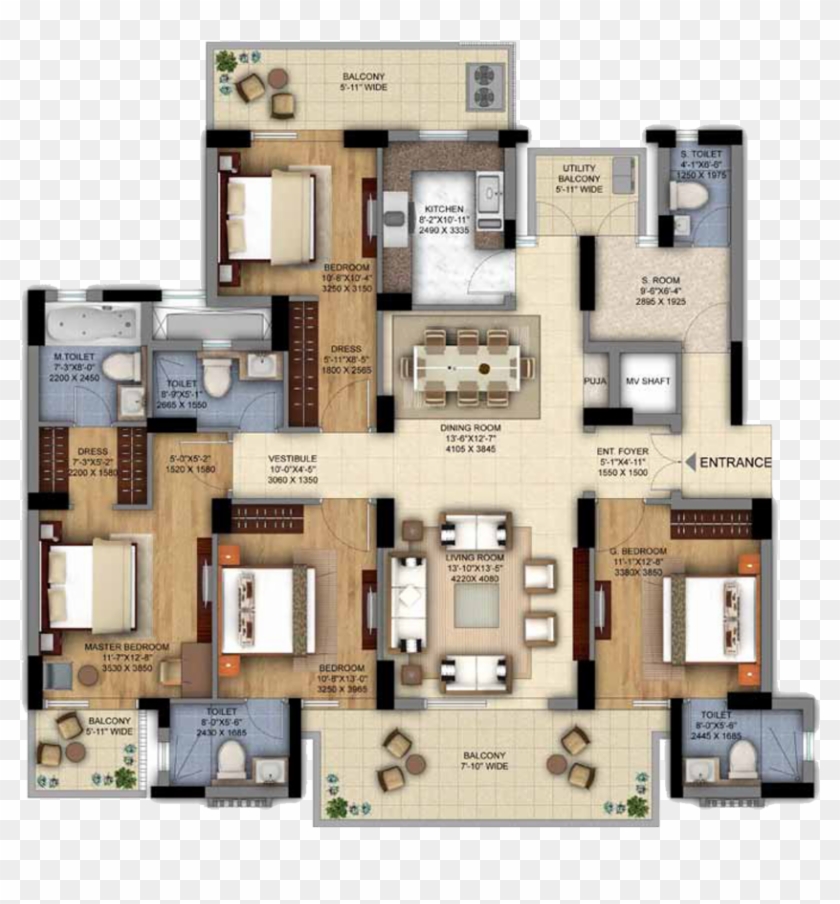 Large Size Simple Design 4 Unit Apartment Plans Full - Dlf Ultima Floor Plan #954000