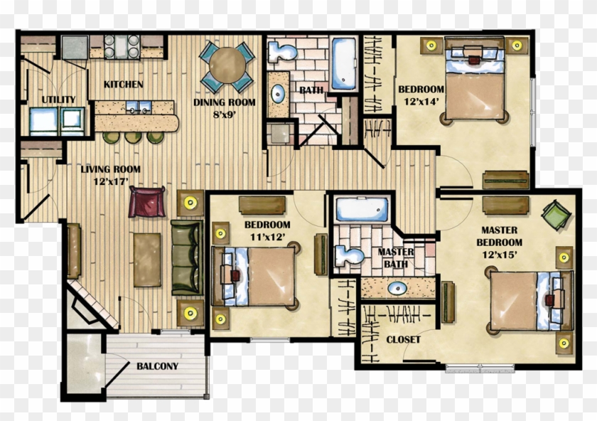 28 Collection Of Luxury Apartment Drawing - 3 Bedroom Apartment Floor Plan #954022