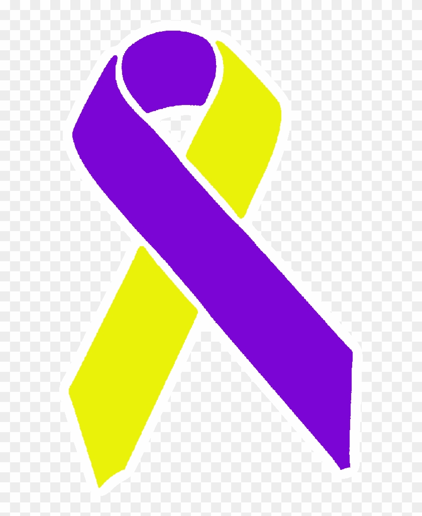 Purple & Yellow Awareness Ribbon Sticker - Purple And Yellow Ribbon #954257