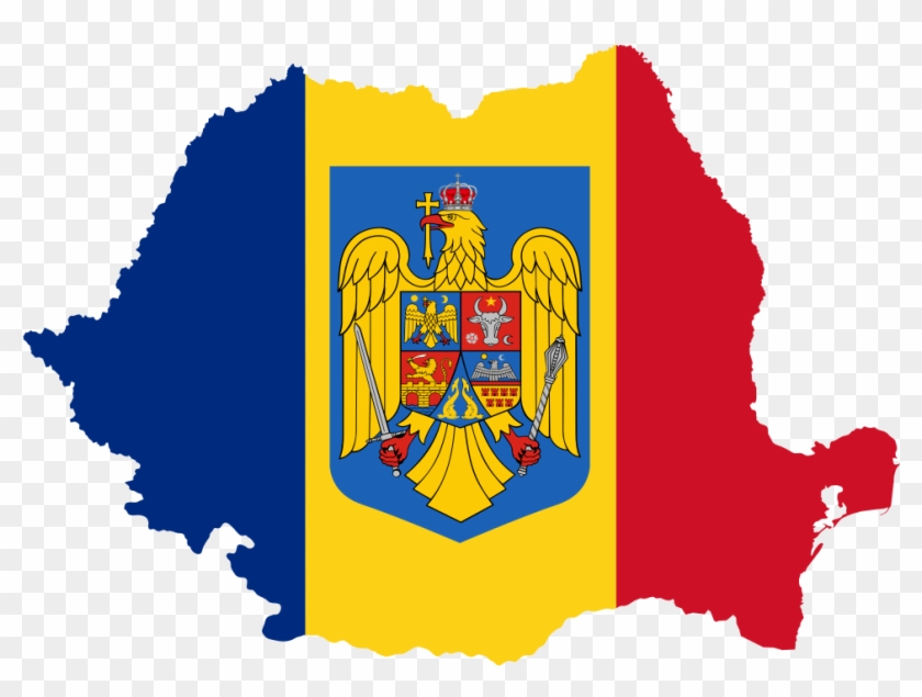 Romania Map Flag With Coat Of Arms - Romania Coat Of Arms #954326