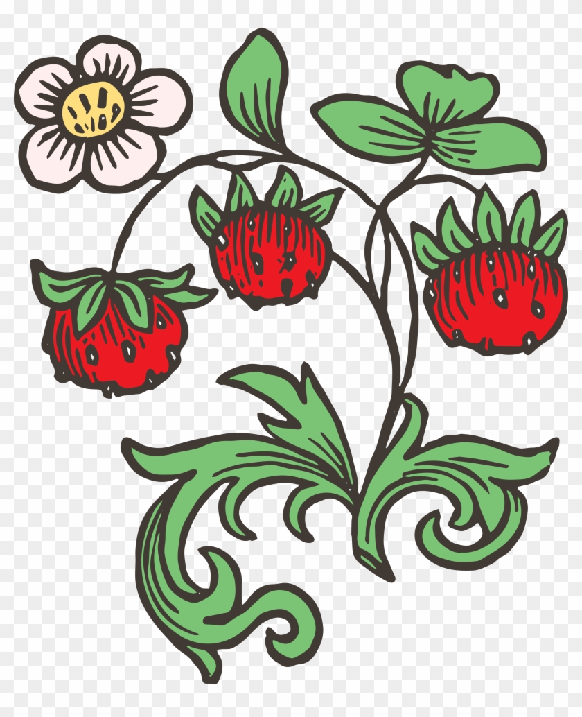 Download Royalty Free Images Vintage Strawberries Clip - Art Nouveau Strawberry Flower #954466
