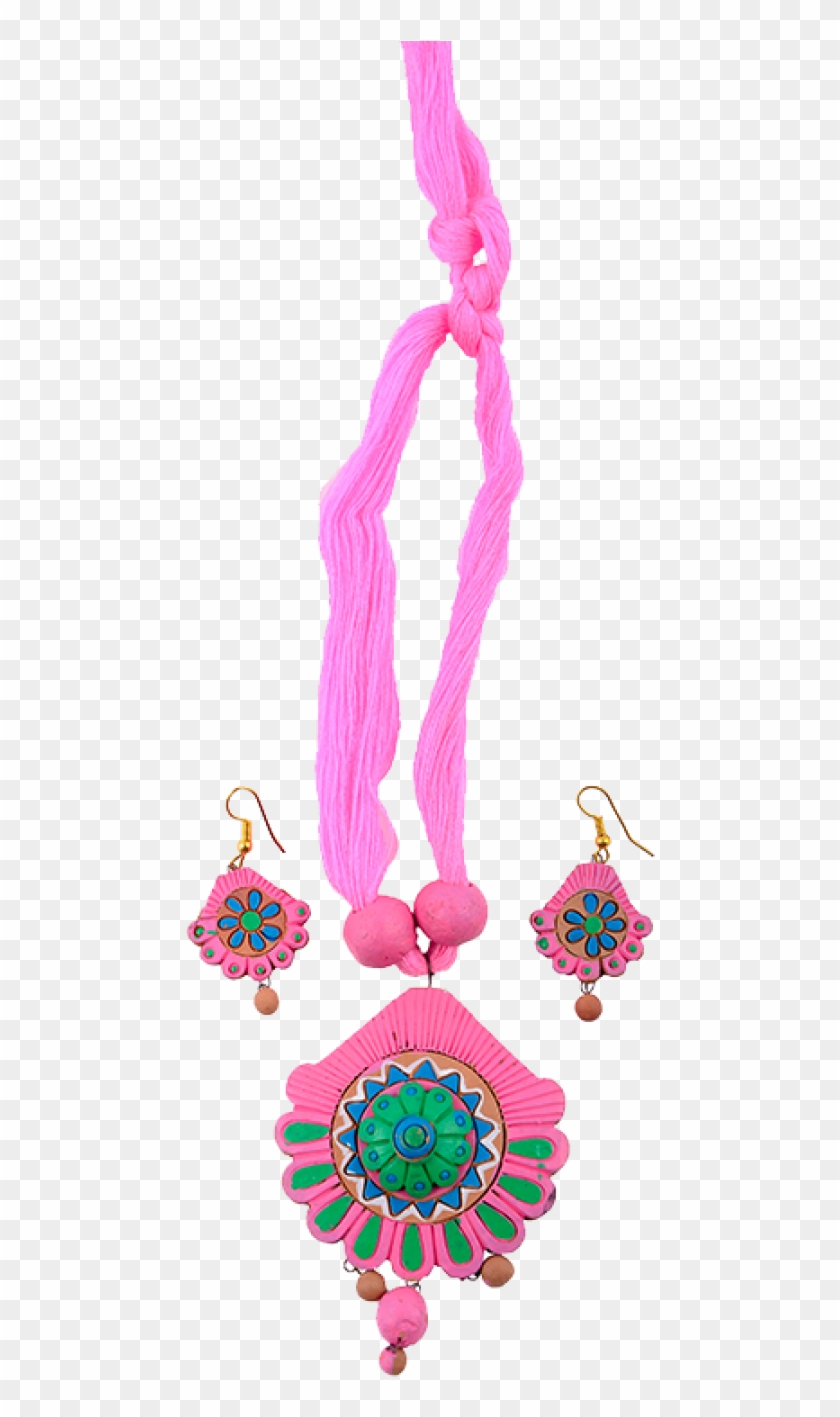 Pink Flower Pattern Necklace With Adjustable Thread - Jewelry Making #954671