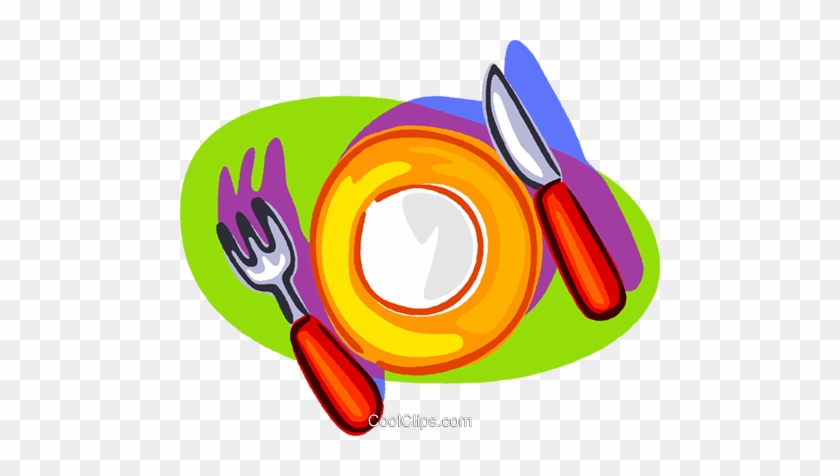 Nice Place Setting Royalty Free Vector Clip Art Illustration - Fork And Knife Plate Clipart #954974