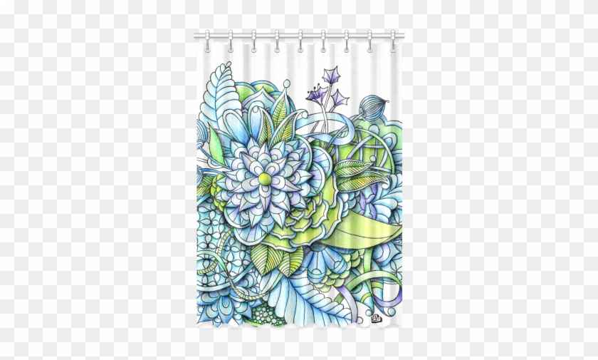 Blue Green Flower Drawing Peaceful Garden Window Curtain - Peaceful Flower Garden Wall Clock - By Zandiepants #955233