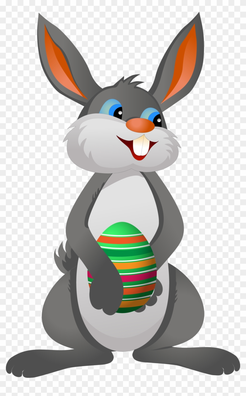 Cartoon Rabbit Holding An Easter Egg - Easter Bunny Png #955261