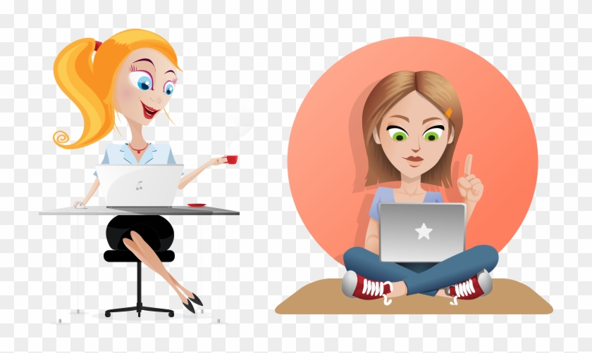 Laptop Girl Clip Art - Girl With Laptop Vector #955363