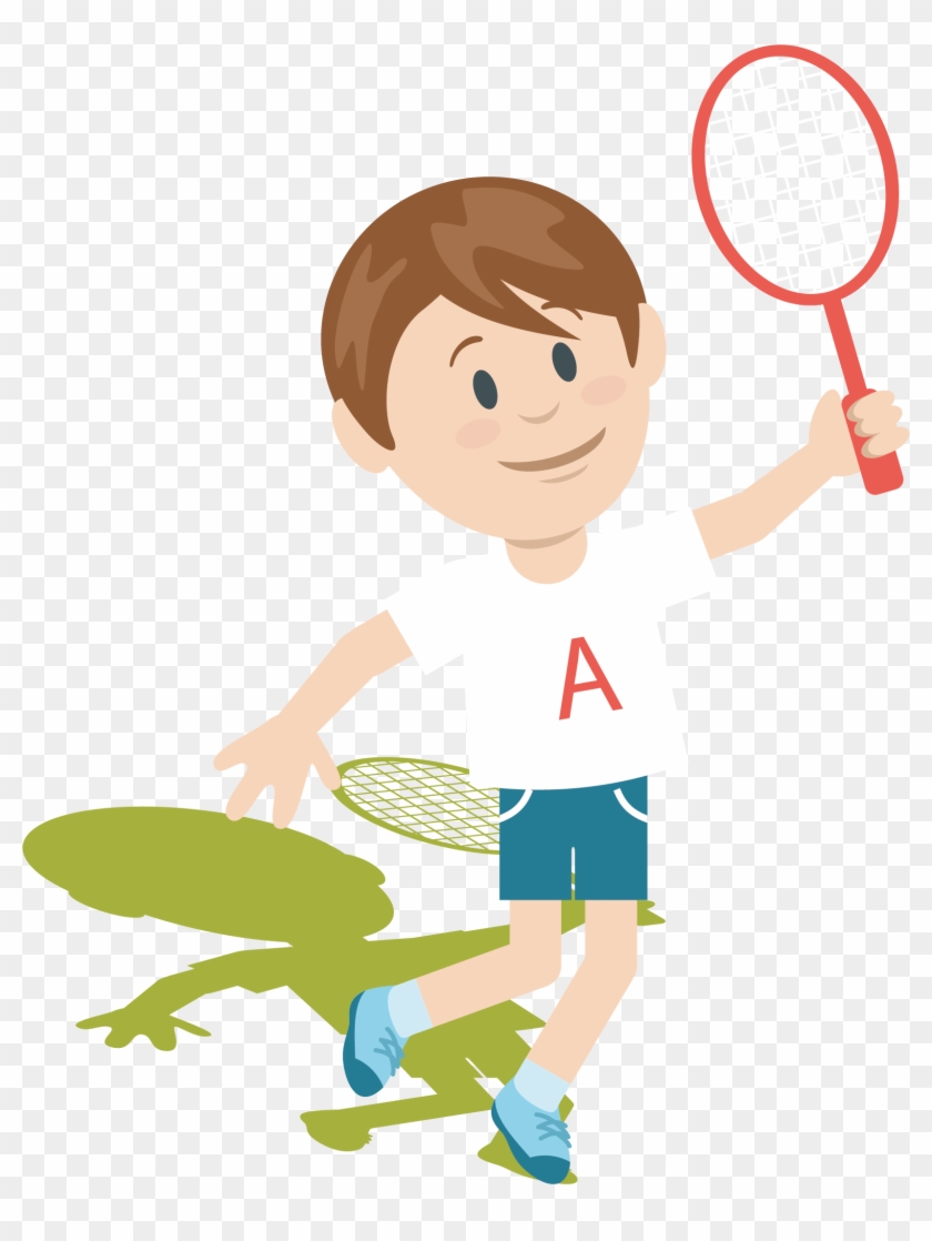 Badminton Clip Art - Cartoon Boy Playing Badminton Clipart #955400