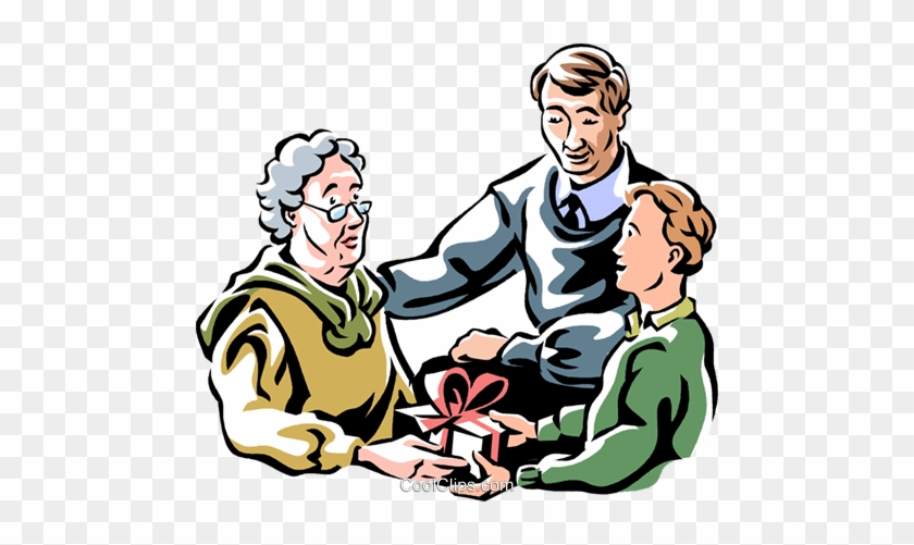 Family Exchanging Gifts With Grandmother Royalty Free - Grandmother Clipart With Son #955856