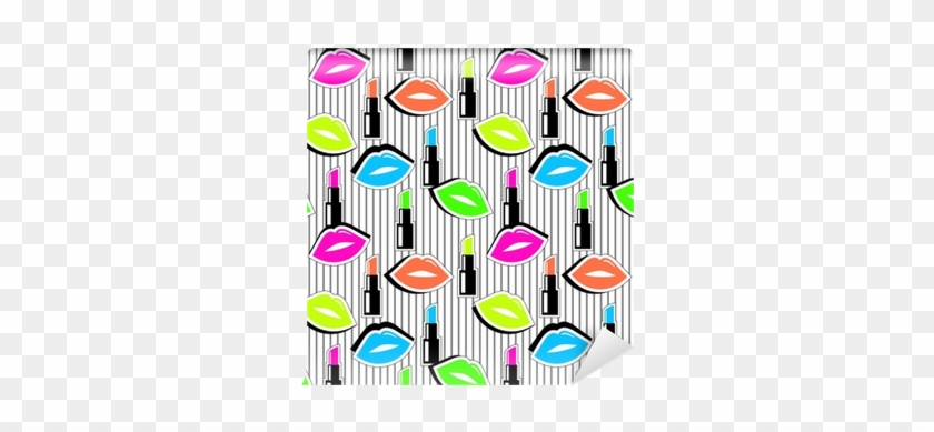 Seamless Pattern With Colorful Badge Shape Lips And - Lip #955884