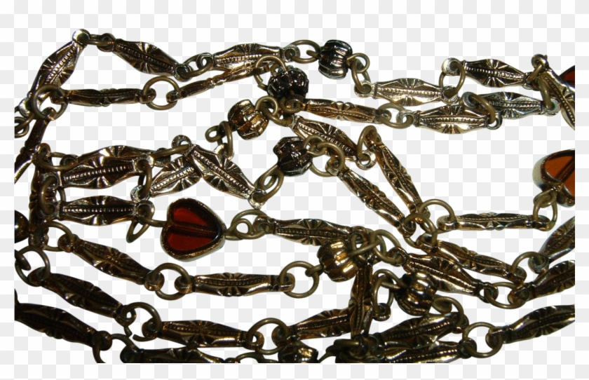 Vintage French Long Guard Or Muff Chain With Heart - Chain #956460