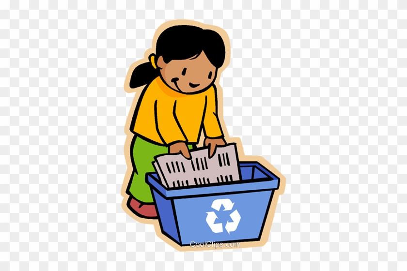 Girl Recycling Using Blue Box Royalty Free Vector Clip - Taking Care Of Your School #957006