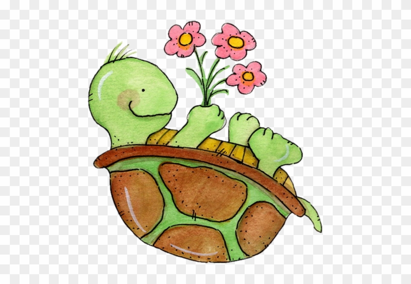 Flower 81s - Turtle With Flowers Clipart #958064