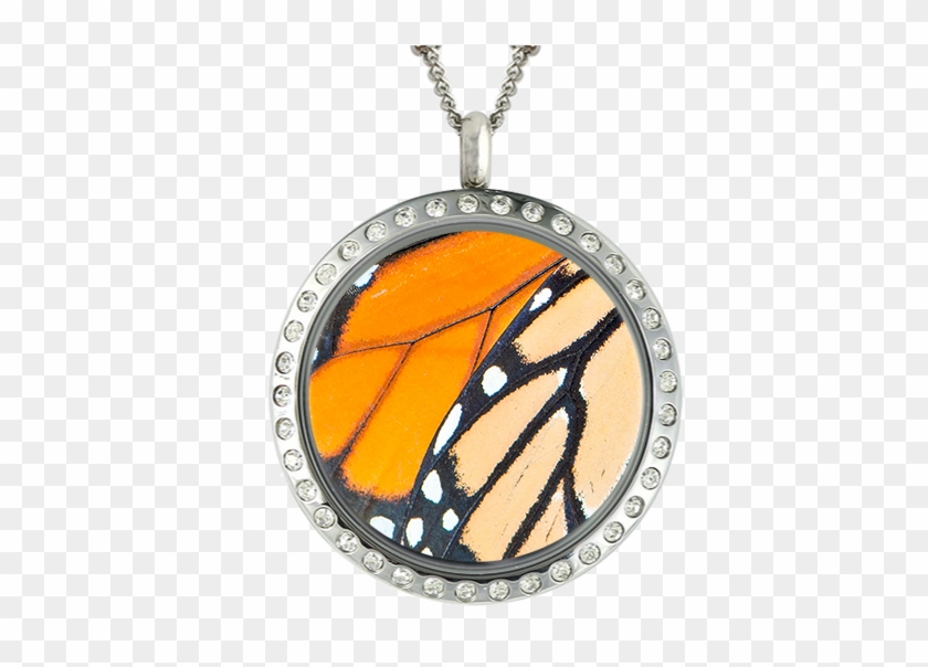 Butterfly Wing Orange & Black In Locket - Hanukkah Gifts Fashion Jewelry Necklaces In Judaica #958904