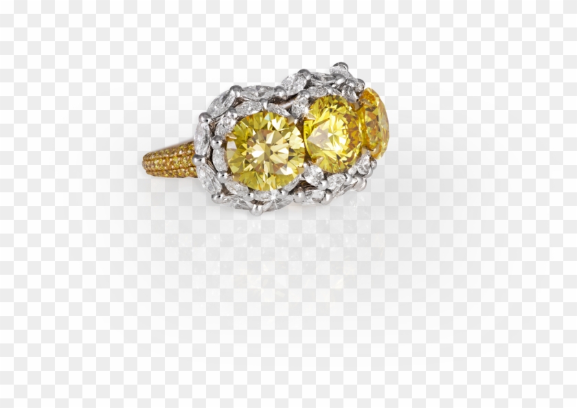 David Morris Vivid Yellow Brilliant Cut Diamond 3 Stone - David Morris Diamond Rings #959118