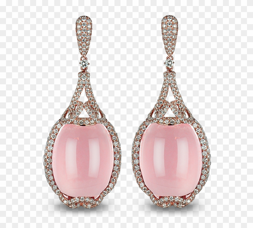 18k Rose Gold Earrings Set With - Rose Quartz Drop Earrings #959146