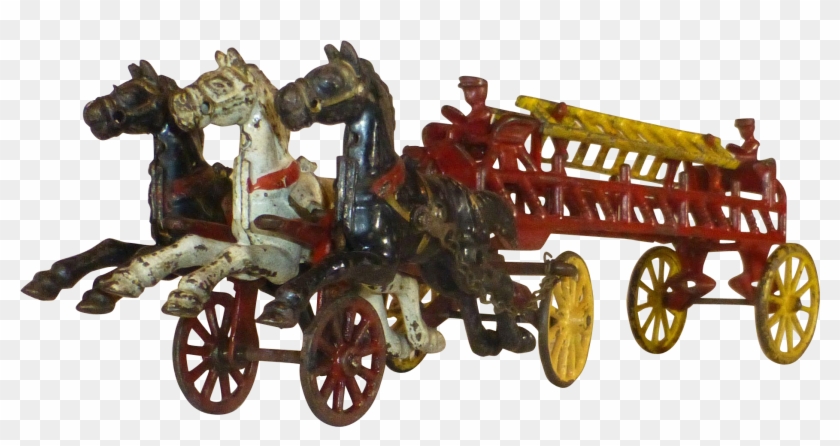 Cast Iron Fire Ladder Truck / Wagon, Three Horse Team, - Wagon #963050