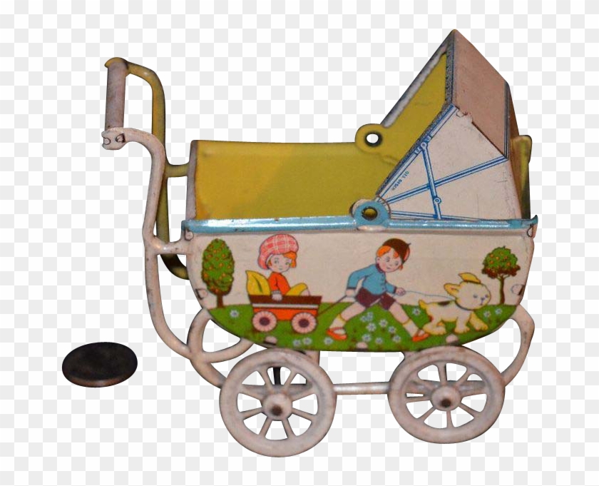 Old Doll Tin Litho Carriage Pram German Adorable - Doll #963339