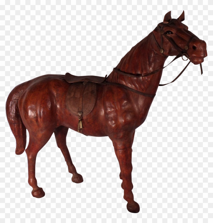 Large Old Leather Covered Handcrafted Wood Horse Statue - Abercrombie And Fitch Leather Horse #964451