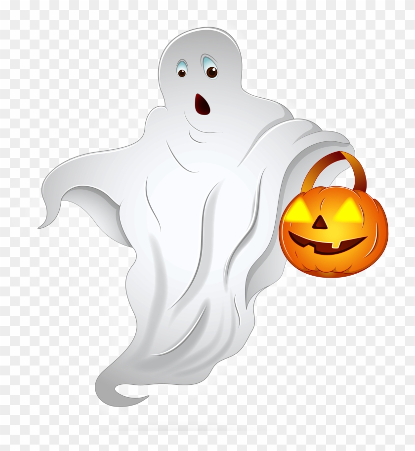 Halloween Ghost With Pumpkin Basket Png Clipart - Ghost Halloween Png #966037