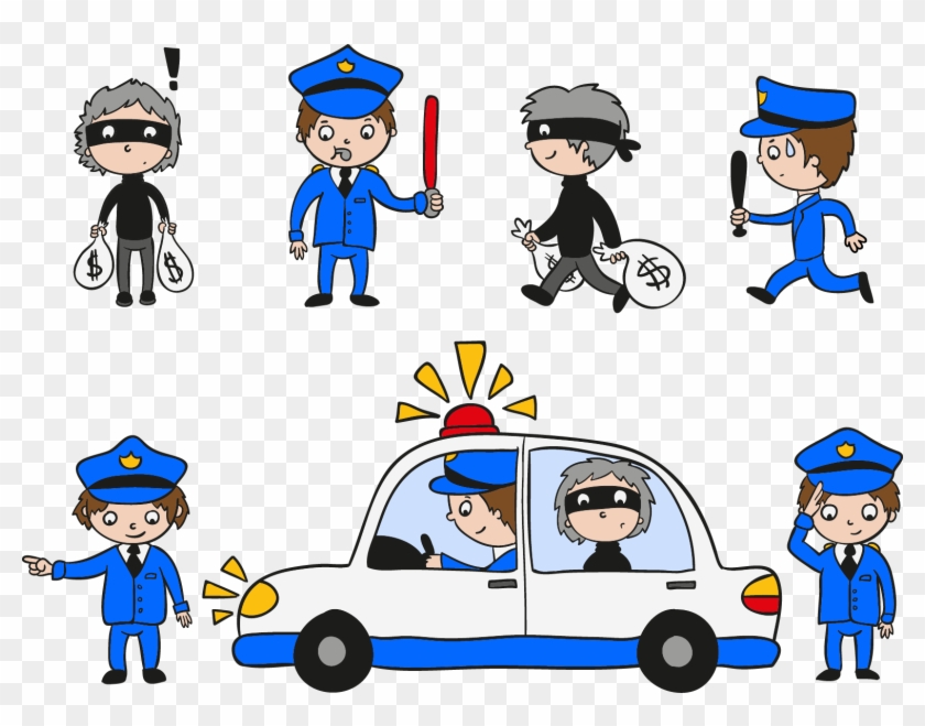 Police Car Police Officer Drawing Clip Art - Police Catch Thief Cartoon #966225