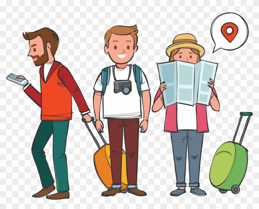 Drawing Travel Cartoon Clip Art - Friends Traveling Drawing #966315