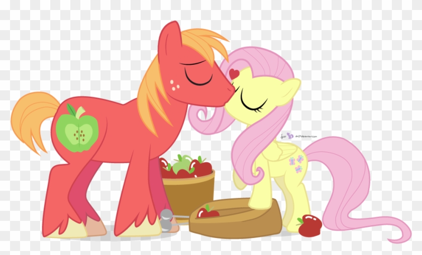 Love And Apples By Dm29 - Mlp Fluttershy And Big Mac Kiss #966402