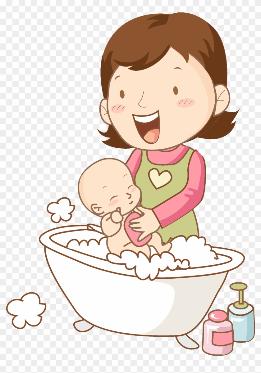 Mother Child Clip Art - Mother Washing Her Baby Clipart #966449