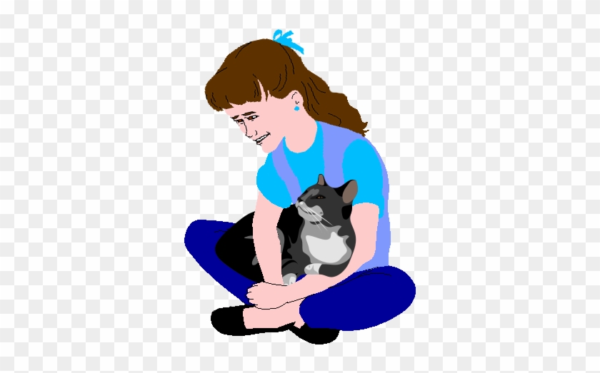 Cat Attachment Cartoon Of Seated Girl Holding Her Cat - Girl And A Cat Cartoon #966777