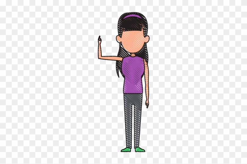 Standing Young Woman With Arm Raised Vector Illustration - Cartoon #967120