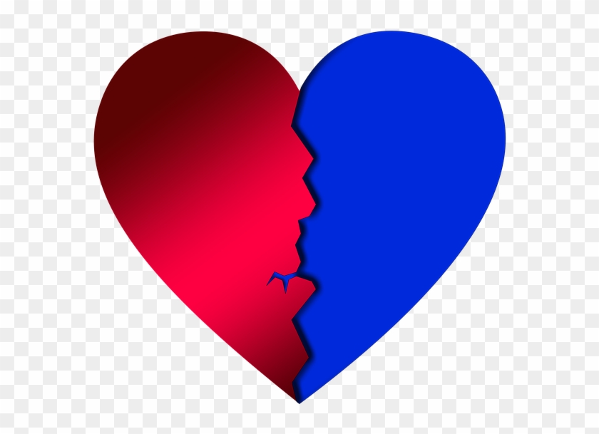 Heart Torn Broken Good Bye Separation Love - Red And Blue Heart #967633