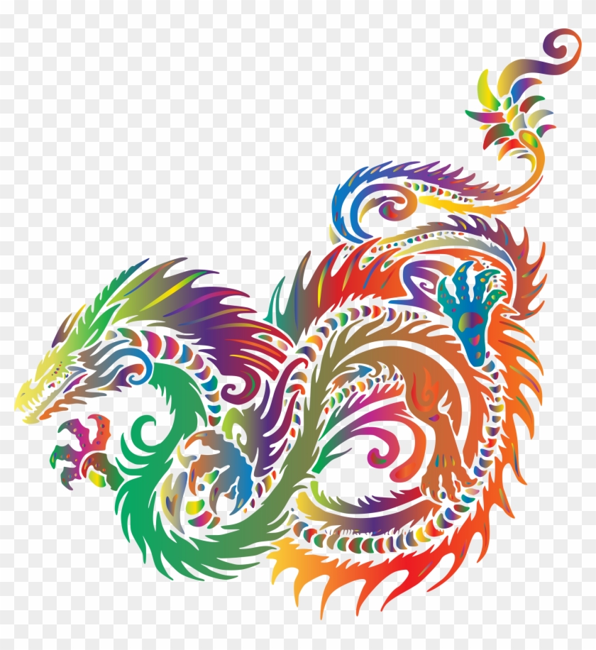 Free Stock Photo Of Colored Prismatic Dragon Vector - Colorful Illustration Of A Chinese Dragon On White #968935