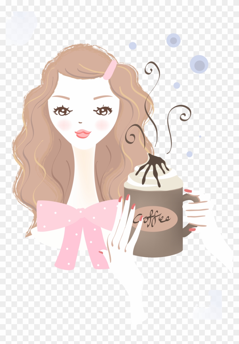 Little Girl Holding A Coffee Vector - Vector Graphics #970356