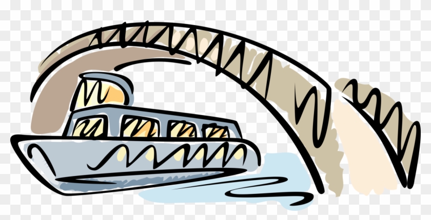 Vector Illustration Of Tourist Sightseeing Passenger Boat Under The Bridge Cartoon Free Transparent Png Clipart Images Download