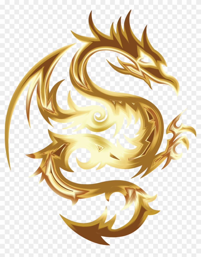 Free Clipart Of A Goldon Dragon In Tribal Style - Gold Dragon Png #970919