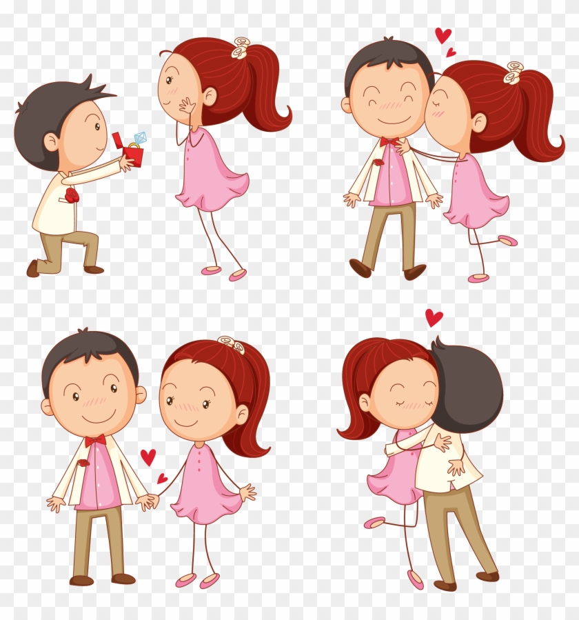 Kiss Cartoon Boy Illustration - Cartoon Boy Girl Hugging #971015