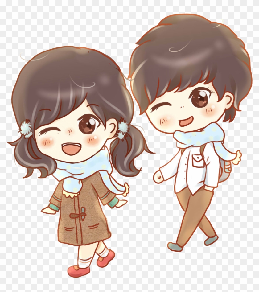 cartoon little boy and girl