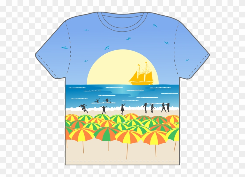 Clip Art Graphic Of A Blue Short Sleeved T Shirt Character - Beach Themed T Shirt #971843