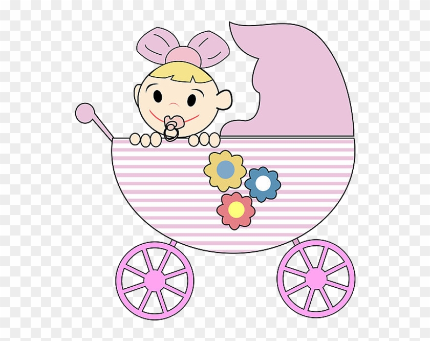 Cute Baby Girl In Baby Carriage - Girl Cartoon Image Baby #972010