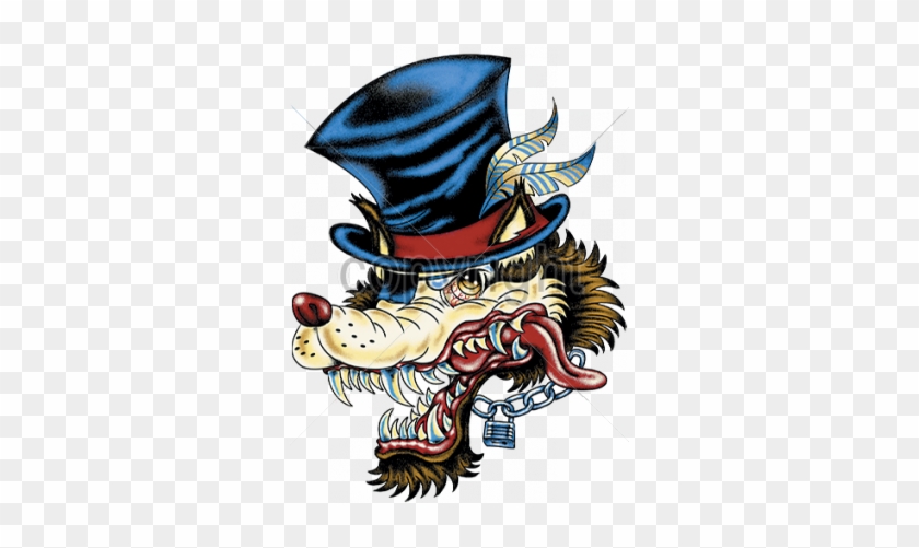 Big Bad Wolf - Hip Cool Wild Lone Wolf Top Hat Tattoo Wolfman Chain - Free Transparent PNG Clipart Images Download