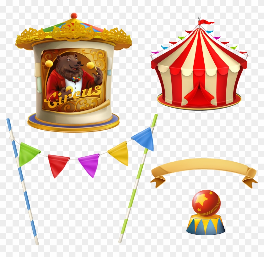 Vector Cute Cartoon Circus Toys - Candelina In Cera Circo - Party Circus Addobbo Torta #975437