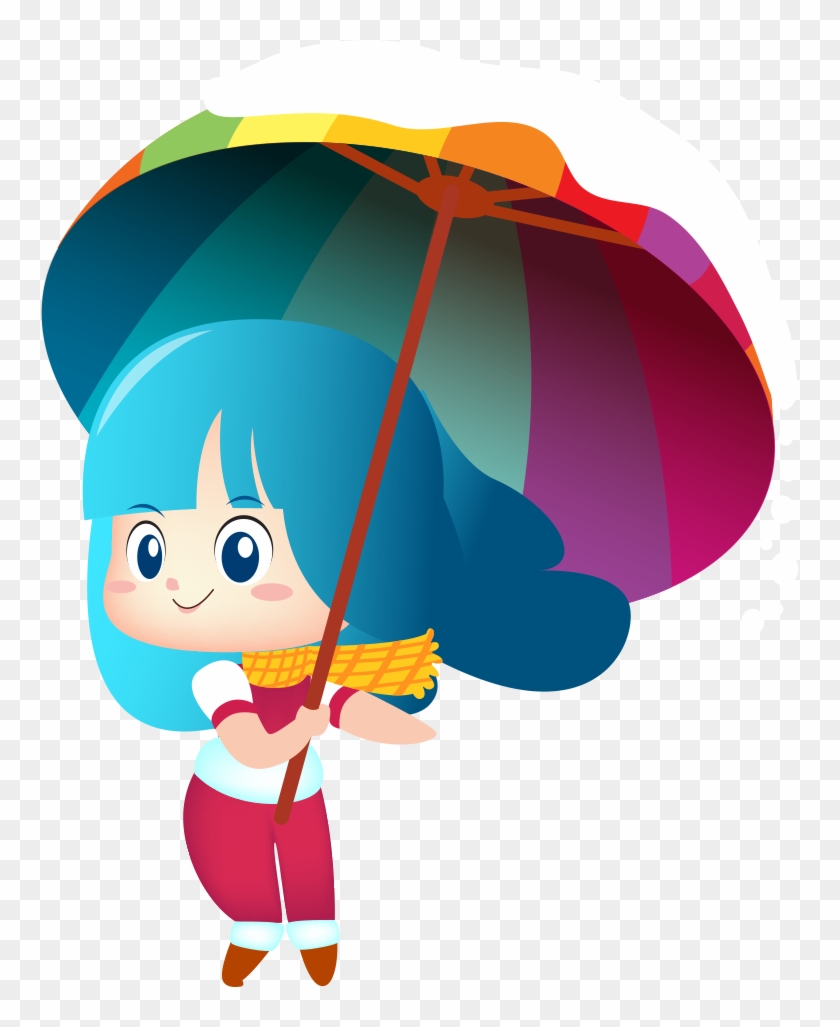 Girl Holding An Umbrella - Cartoon #975554