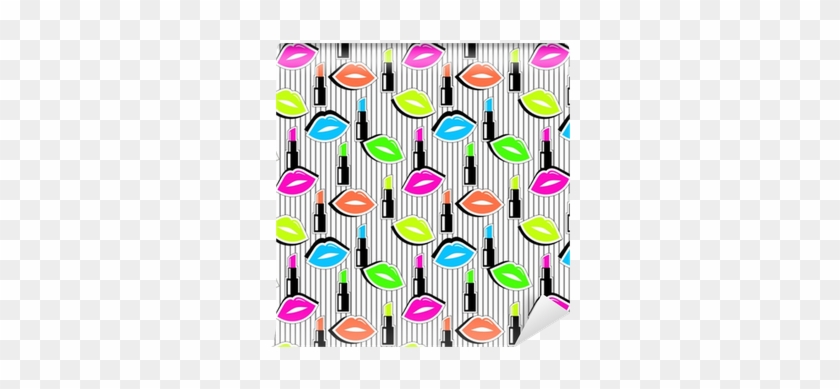 Seamless Pattern With Colorful Badge Shape Lips And - Lip #975647